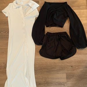 White dress, tank top, shorts: 3 pieces together